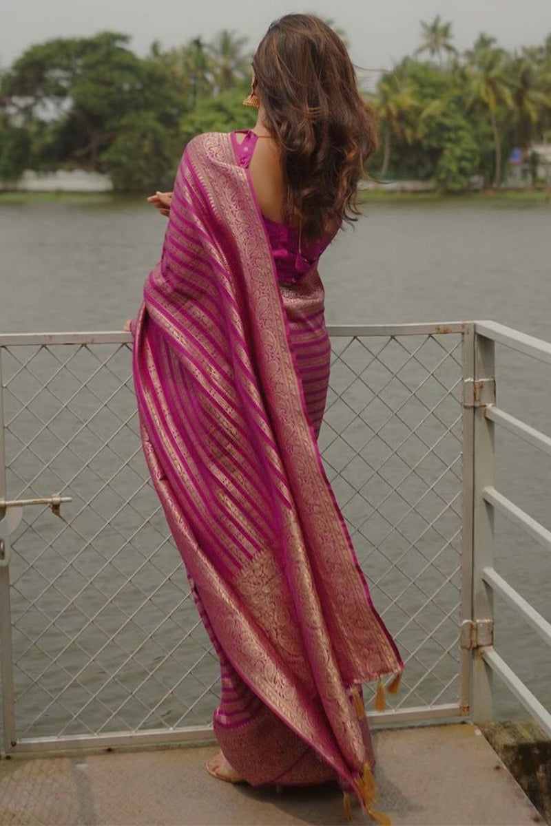 Blissful Magenta Soft Silk Saree With Demesne Blouse Piece