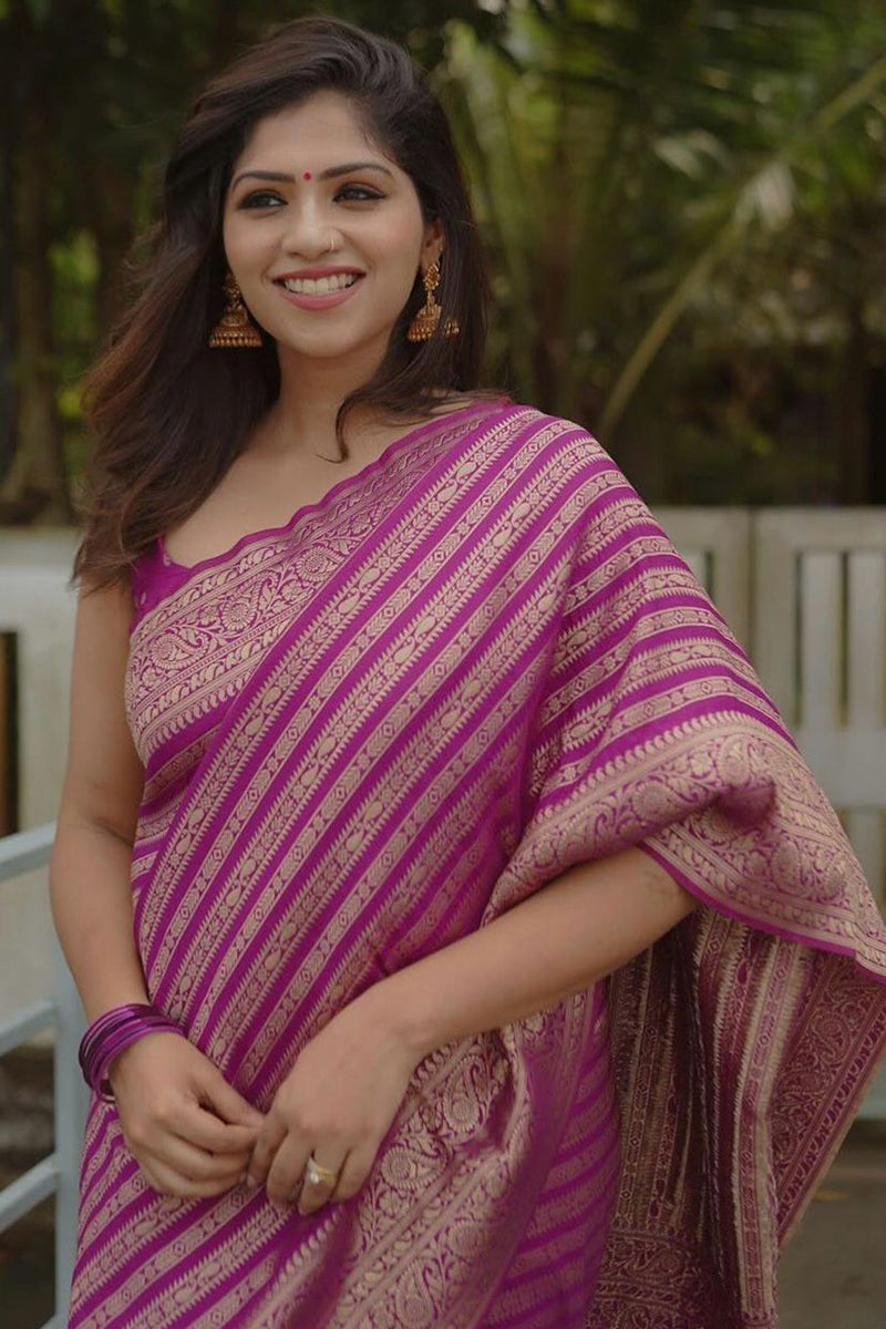 Blissful Magenta Soft Silk Saree With Demesne Blouse Piece