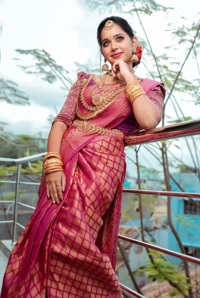 A dreamy Dark Pink Soft Silk Saree With Scintilla Blouse Piece