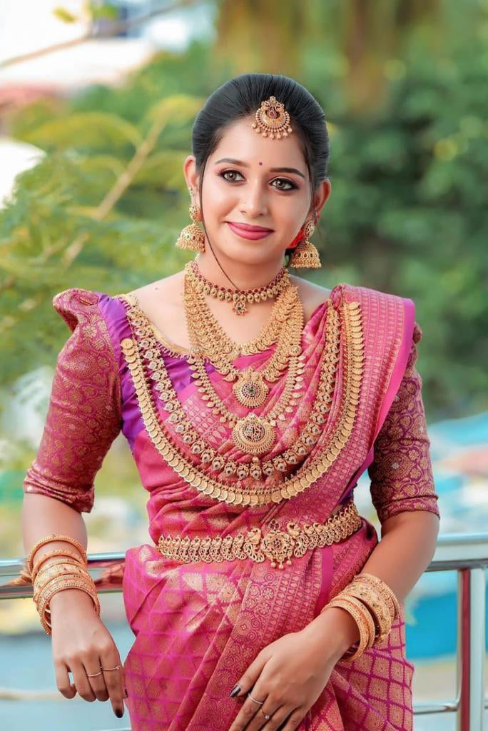 A dreamy Dark Pink Soft Silk Saree With Scintilla Blouse Piece