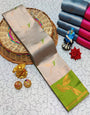 Pretty Beige Soft Banarasi Silk Saree With Extraordinary Blouse Piece