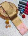 Vestigial Beige Soft Banarasi Silk Saree With Tantalizing Blouse Piece