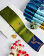Artistic Green Soft Banarasi Silk Saree With Luminous Blouse Piece