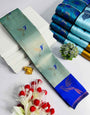 Super classy Sky Soft Banarasi Silk Saree With Sempiternal Blouse Piece