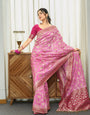 Enthralling Baby Pink Soft Silk Saree With Elision Blouse Piece