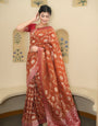 Snappy Orange Soft Silk Saree With Flameboyant Blouse Piece