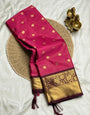 Glowing Dark Pink Soft Silk Saree With Dalliance Blouse Piece