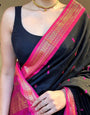 Ephemeral Black Soft Silk Saree With Engaging Blouse Piece