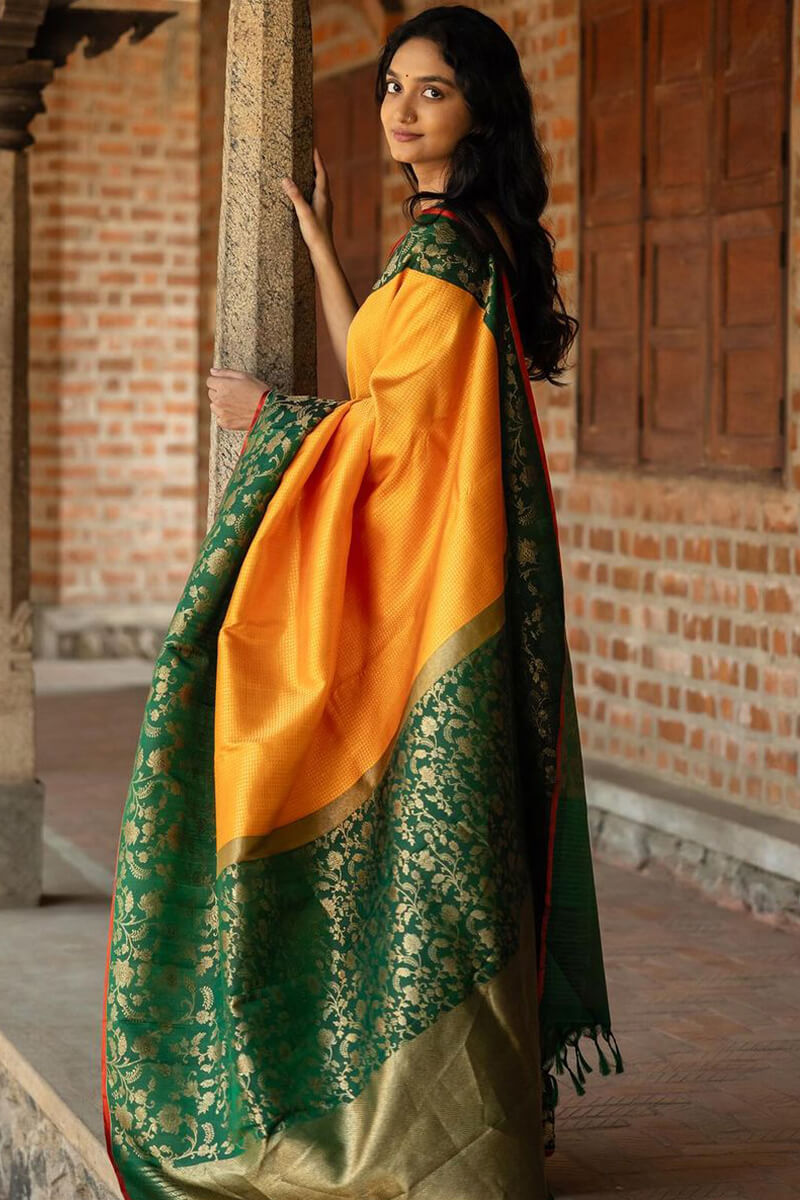 Beleaguer Yellow Soft Silk Saree With Quintessential Blouse Piece