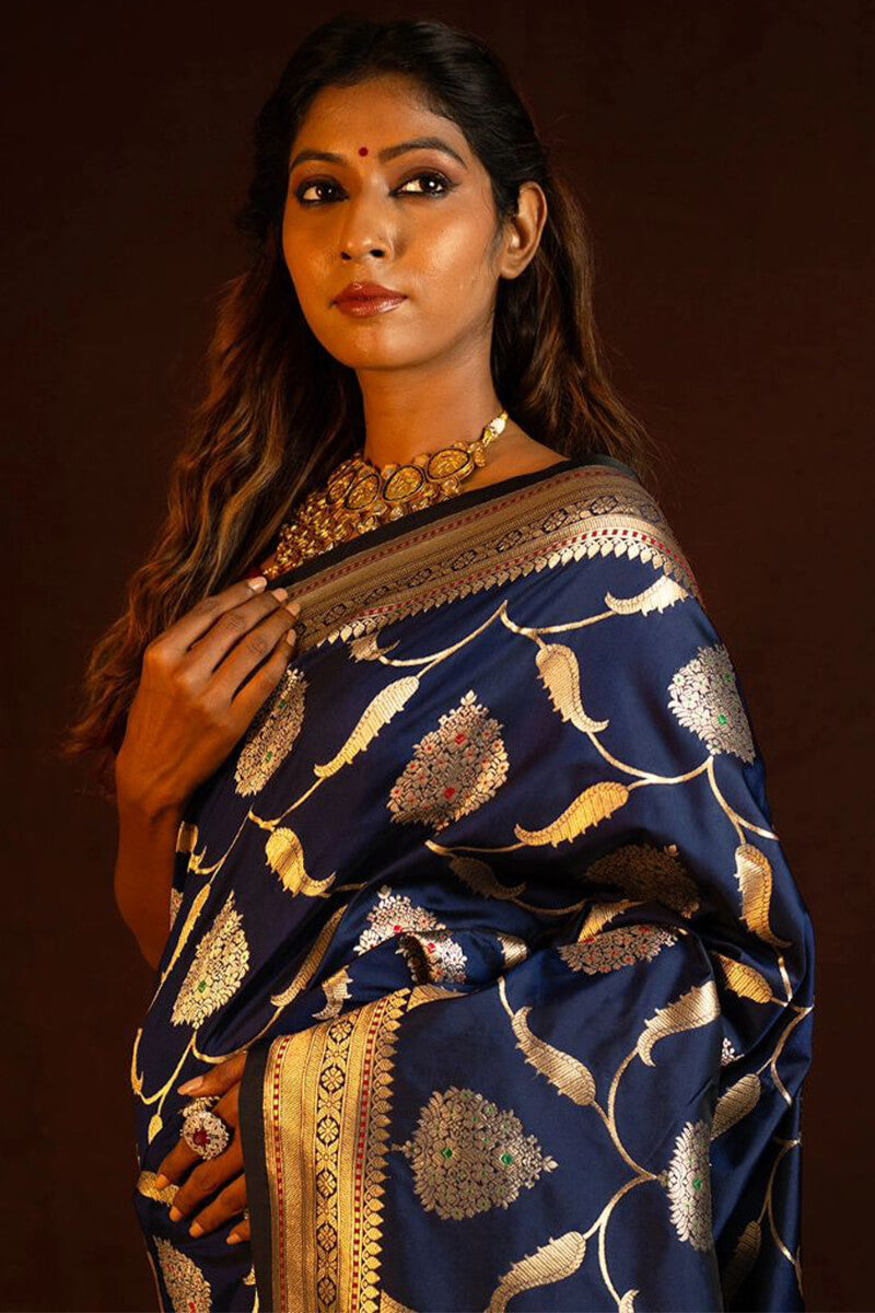 Ailurophile Blue Soft Silk Saree With Propinquity Blouse Piece