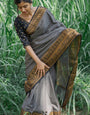 A glam Grey Soft Silk Saree With Epiphany Blouse Piece