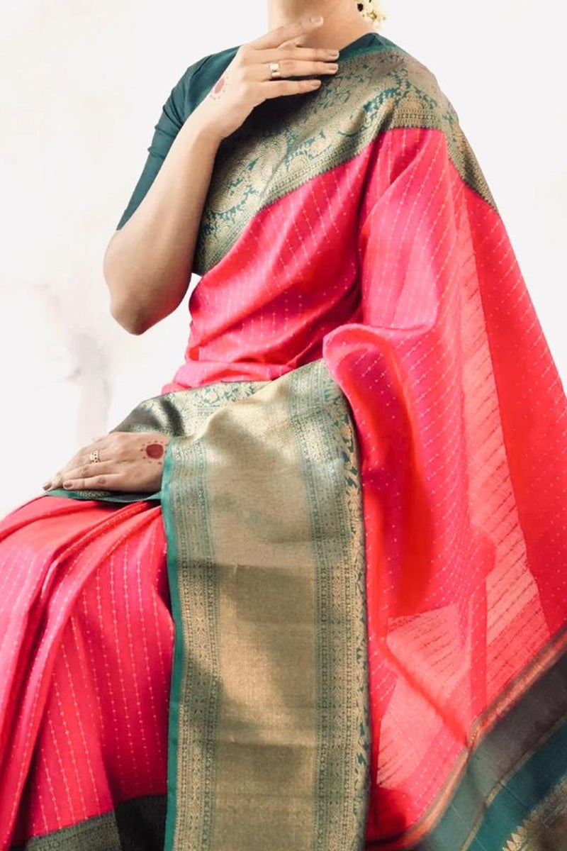 An insanely Pink Soft Silk Saree With Elision Blouse Piece