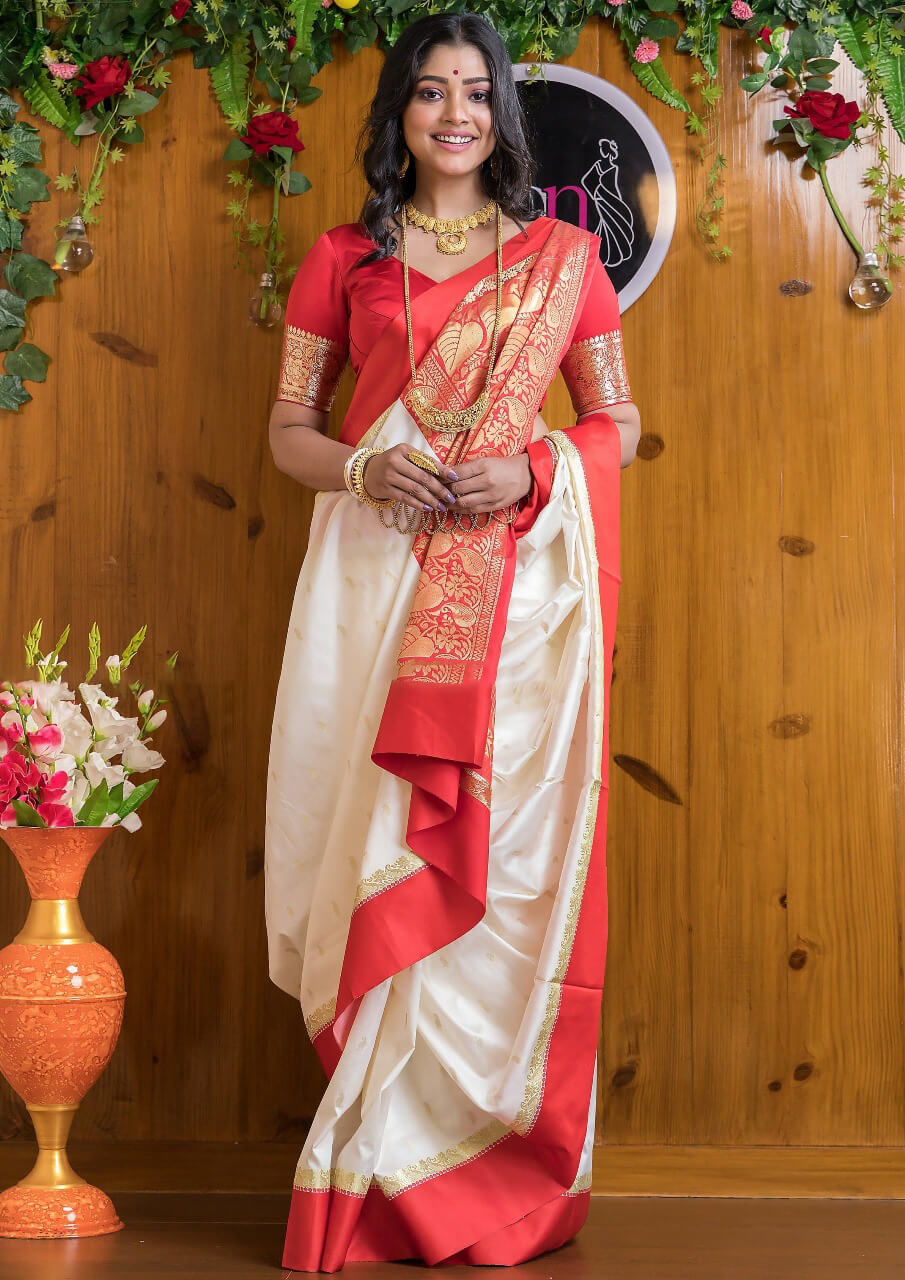 Arresting Beige Soft Silk Saree With Admirable Blouse Piece