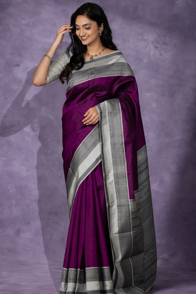 Adorable Wine Soft Silk Saree With Ideal Blouse Piece