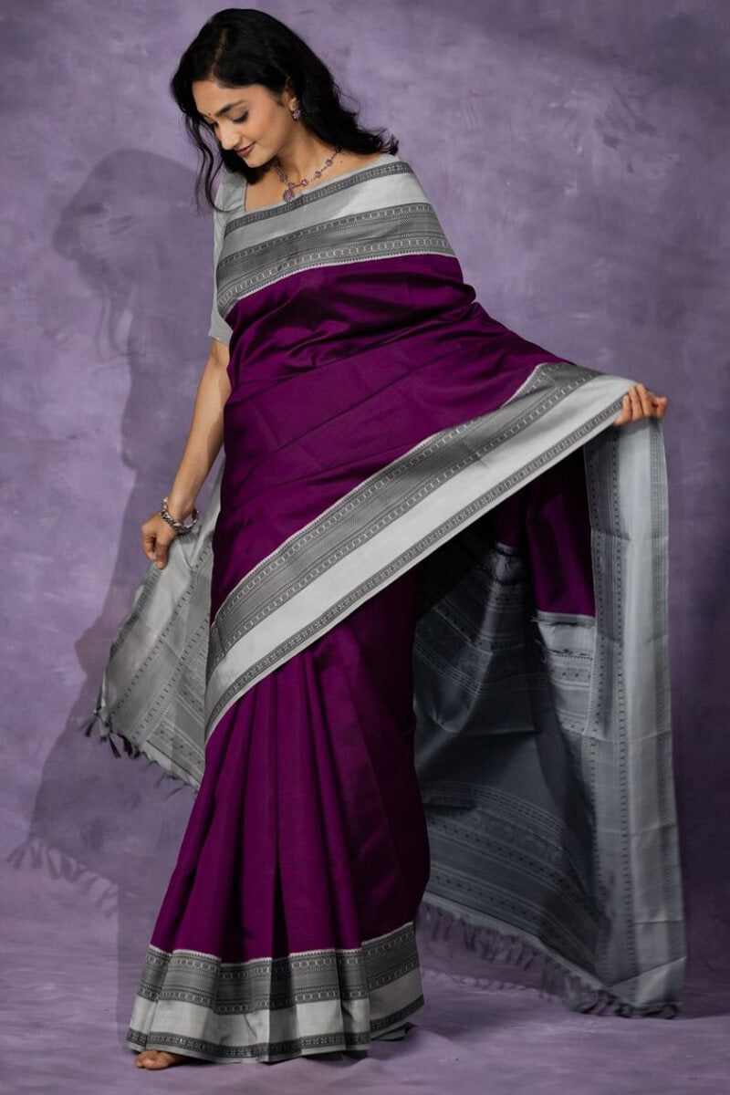 Adorable Wine Soft Silk Saree With Ideal Blouse Piece