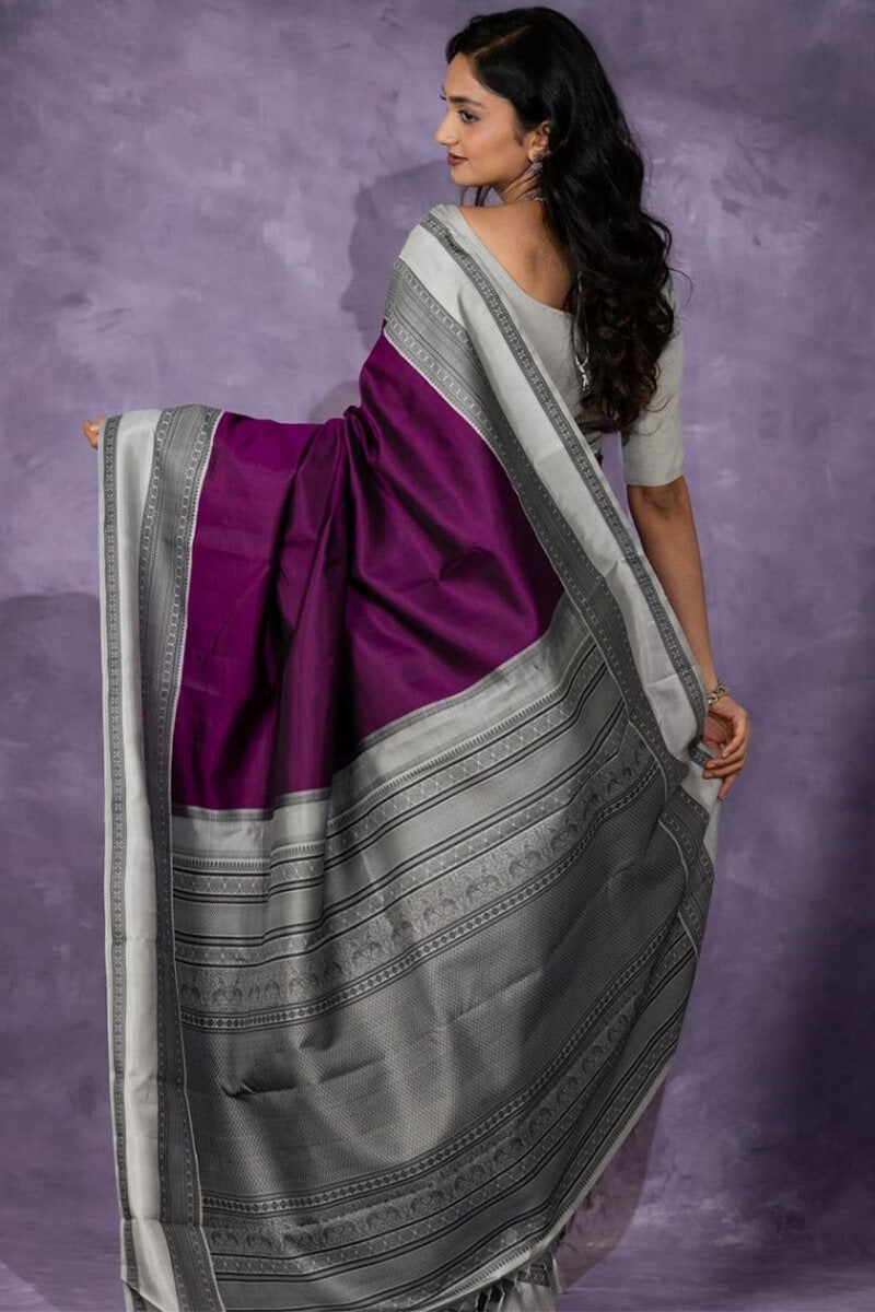 Adorable Wine Soft Silk Saree With Ideal Blouse Piece