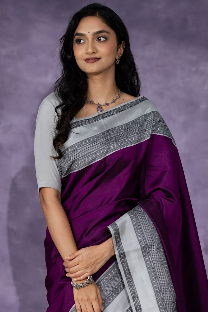 Adorable Wine Soft Silk Saree With Ideal Blouse Piece