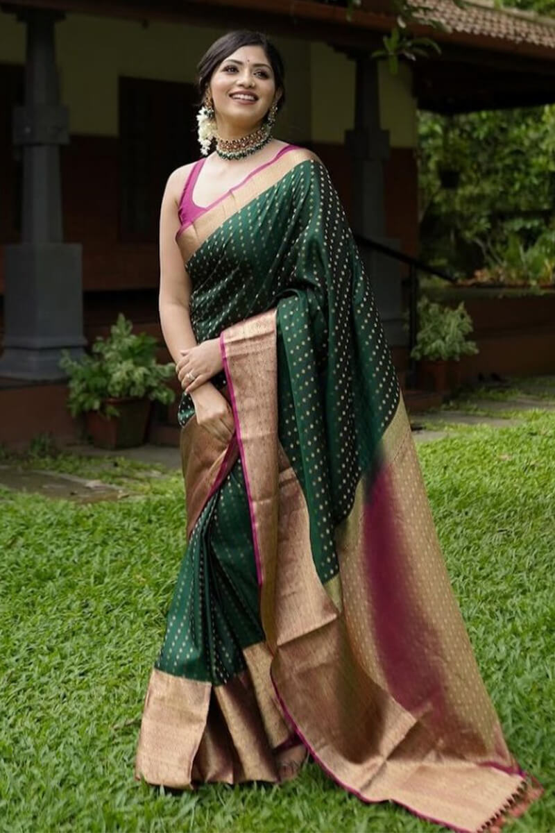 Allure Dark Green Soft Silk Saree With Flattering Blouse Piece