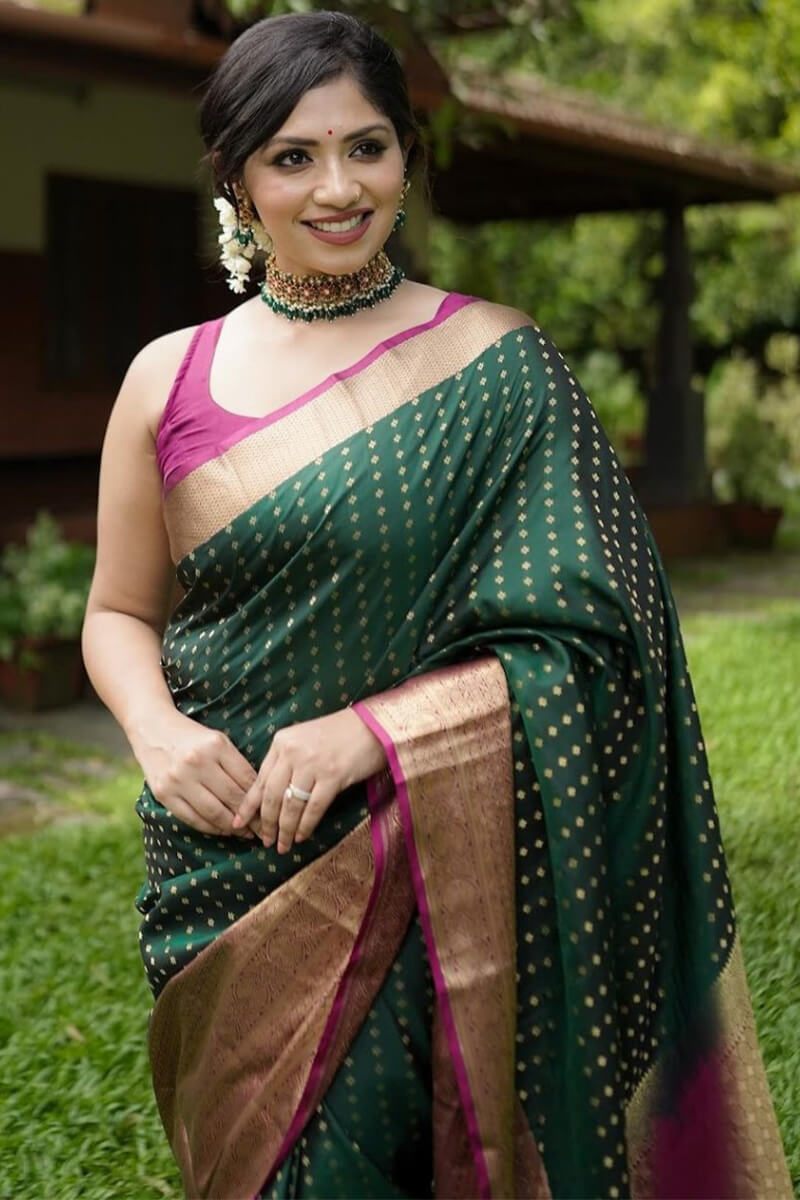 Allure Dark Green Soft Silk Saree With Flattering Blouse Piece