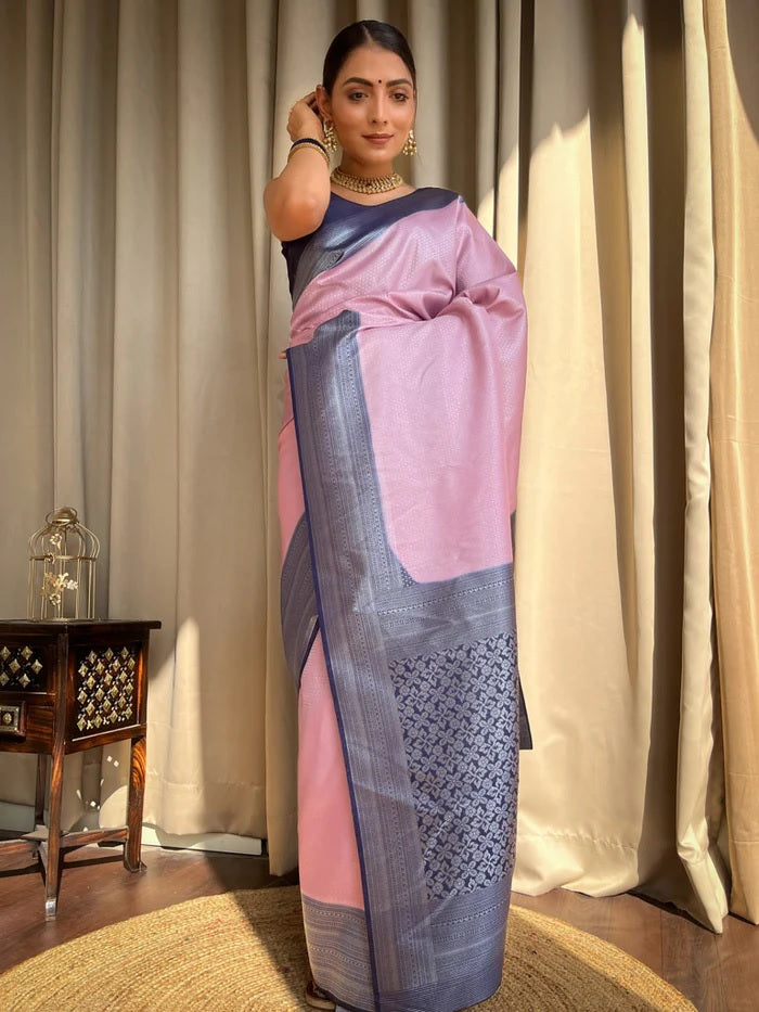 Charismatic Baby Pink Soft Silk Saree With Marvellous Blouse Piece