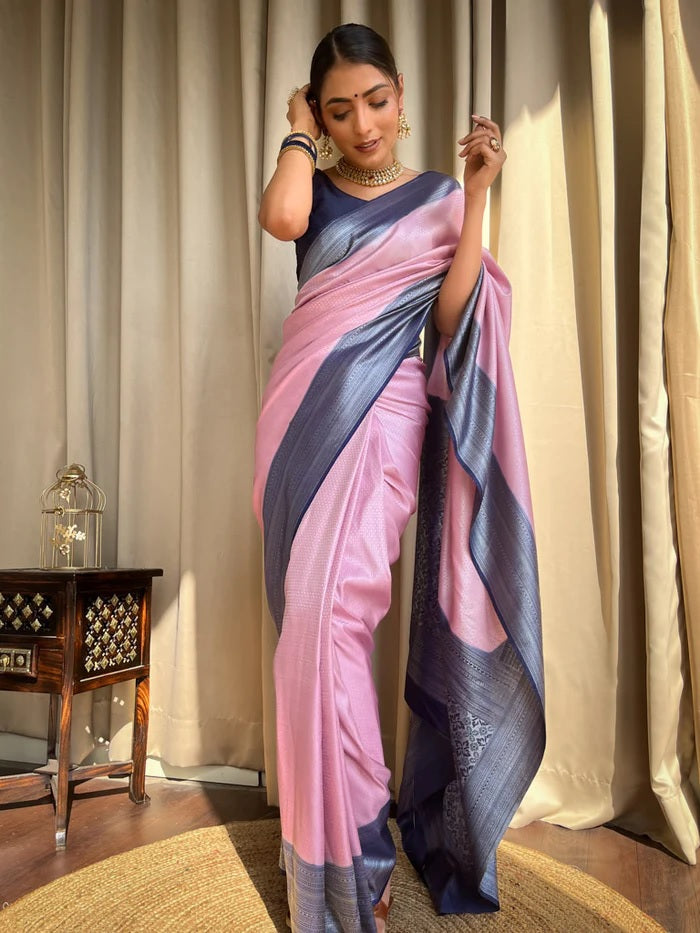 Charismatic Baby Pink Soft Silk Saree With Marvellous Blouse Piece