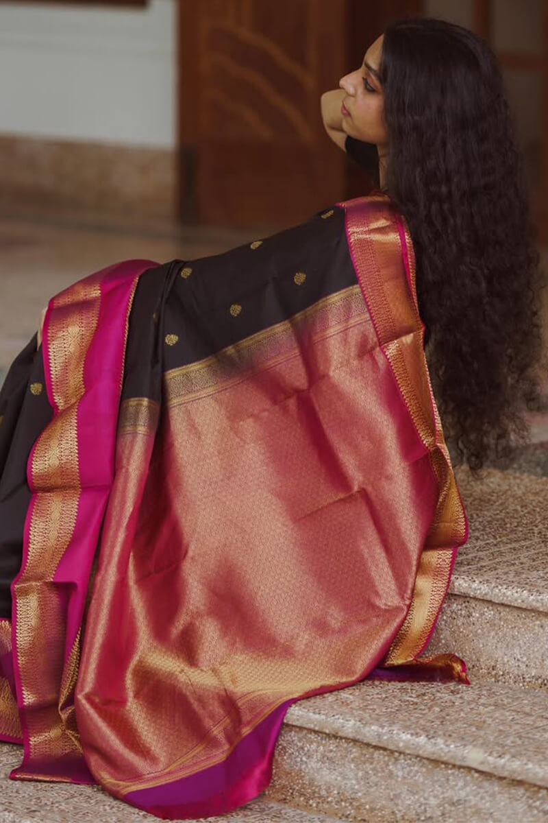 Ravishing Black Soft Silk Saree With Entrancing Blouse Piece