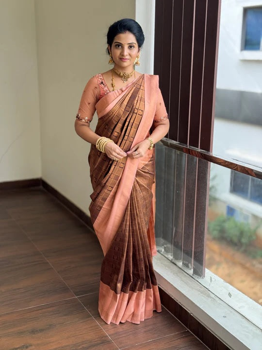 Glorious Brown Soft Silk Saree With Beauteous Blouse Piece