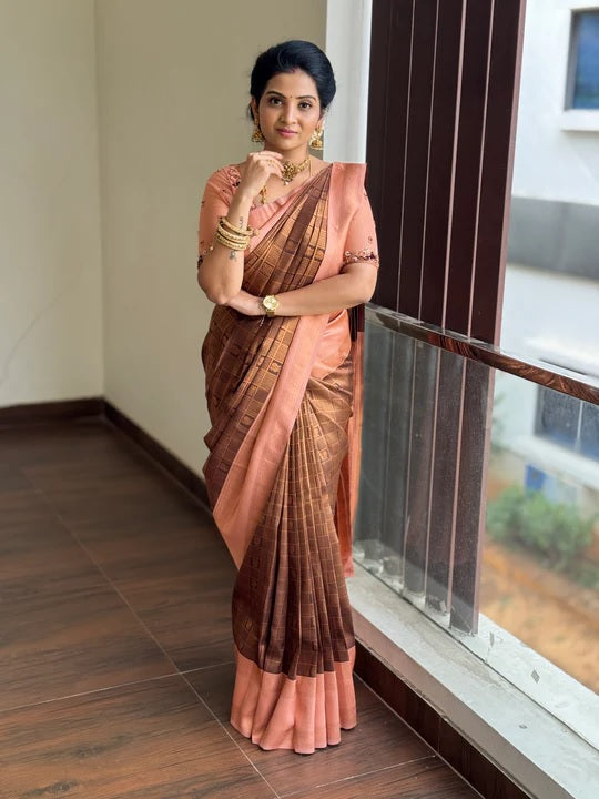 Glorious Brown Soft Silk Saree With Beauteous Blouse Piece