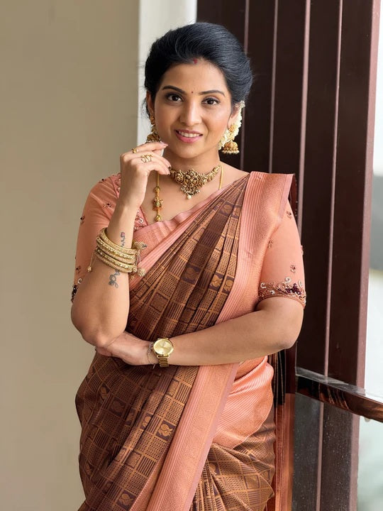 Glorious Brown Soft Silk Saree With Beauteous Blouse Piece