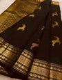 Breathtaking Black  Soft Banarasi Silk Saree With Preferable Blouse Piece