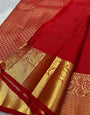 An insanely Red Soft Banarasi Silk Saree With Ravishing Blouse Piece