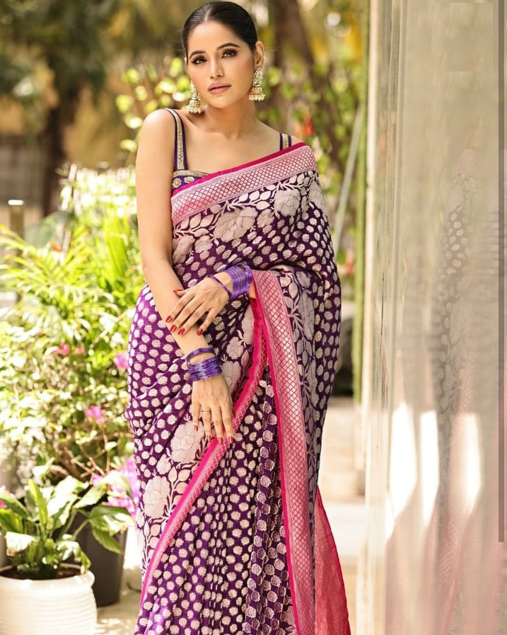 Scrumptious Purple Soft Silk Saree With Supernal Blouse Piece