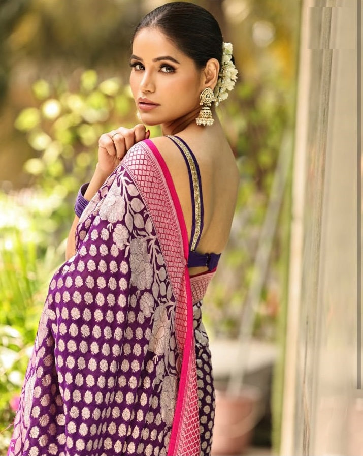 Scrumptious Purple Soft Silk Saree With Supernal Blouse Piece