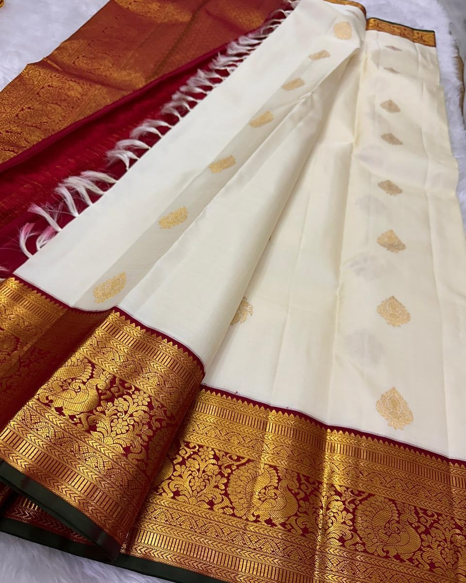 Beguiling Beige Soft Silk Saree With Allure Blouse Piece