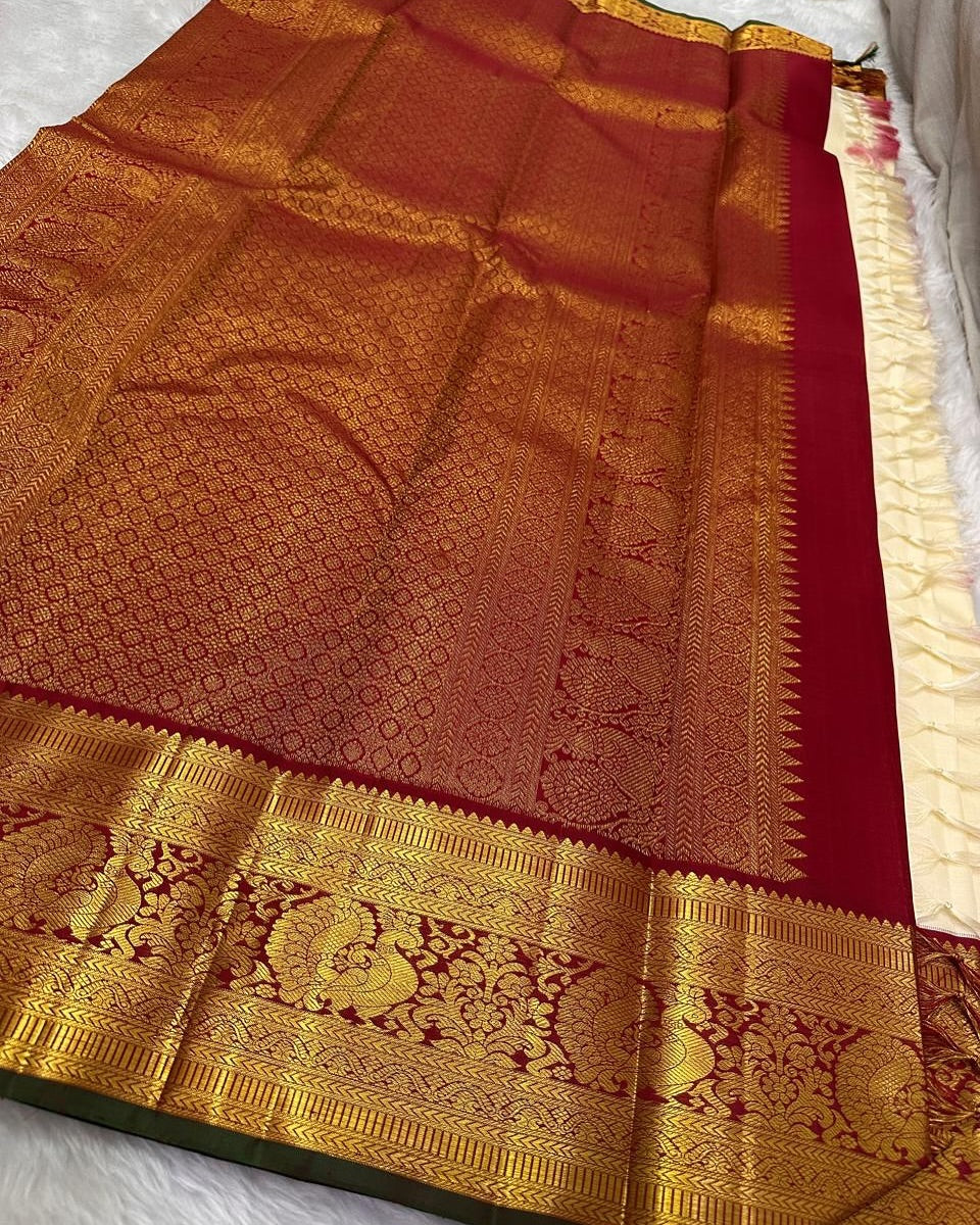 Beguiling Beige Soft Silk Saree With Allure Blouse Piece