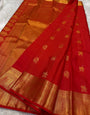 Jubilant Red Soft Banarasi Silk Saree With Aplomb Blouse Piece