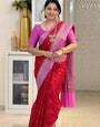 Flamboyant Red Soft Silk Saree With A dreamy Blouse Piece