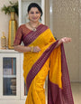 Assemblage Yellow Soft Silk Saree With Gossamer Blouse Piece