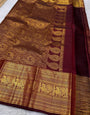 Elaborate Maroon Soft Banarasi Silk Saree With VivaciousBlouse Piece