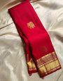 Gratifying Red Soft Banarasi Silk Saree With Enigmatic Blouse Piece
