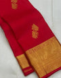 Vivacious Red Soft Banarasi Silk Saree With Tremendous Blouse Piece
