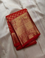 Lustrous Red Soft Banarasi Silk Saree With Bucolic Blouse Piece