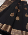 Blissful Black Pure Zari Weaving Banarasi Silk Saree With Majestic Blouse Piece