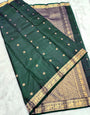 Refreshing Dark Green Soft Silk Saree With Grandiose Blouse Piece