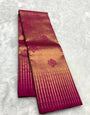 Super classy Dark Pink Pure Zari Weaving Banarasi Silk Saree With Pleasurable Blouse Piece