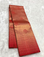 Petrichor Red Pure Zari Weaving Banarasi Silk Saree With Aplomb Blouse Piece