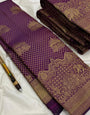 Imaginative Purple Pure Zari Weaving Banarasi Silk Saree With Fancifull Blouse Piece