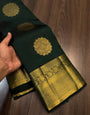 Ailurophile Dark Green Pure Zari Weaving Banarasi Silk Saree With Angelic Blouse Piece