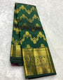 Glorious Dark Green Pure Zari Weaving Banarasi Silk Saree With Entrancing Blouse Piece