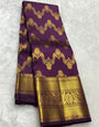 Mellifluous Purple Pure Zari Weaving Banarasi Silk Saree With Stylish Blouse Piece
